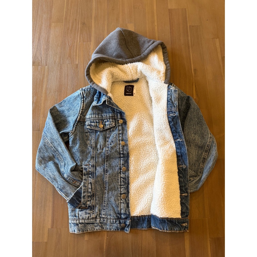 Original Use Denim Sherpa Lined Hooded Jacket Blue Acid Wash Size XS‎